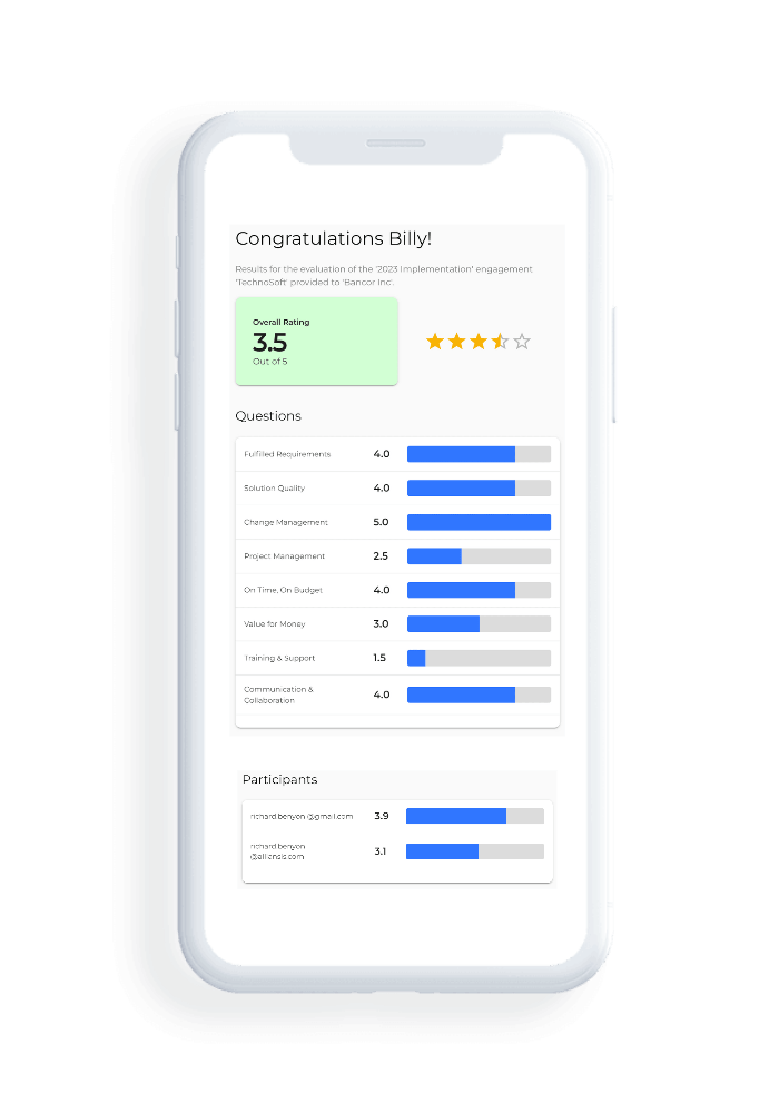 Results of the survey are immediately available when running an IT Vendor Management evaluation